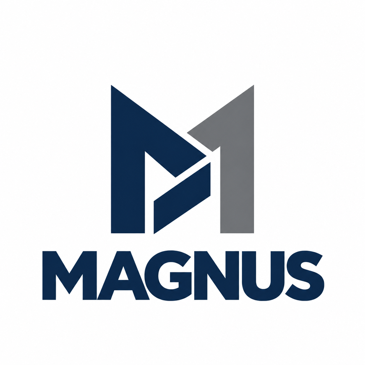 Monograma M da Magnus em azul-marinho e cinza